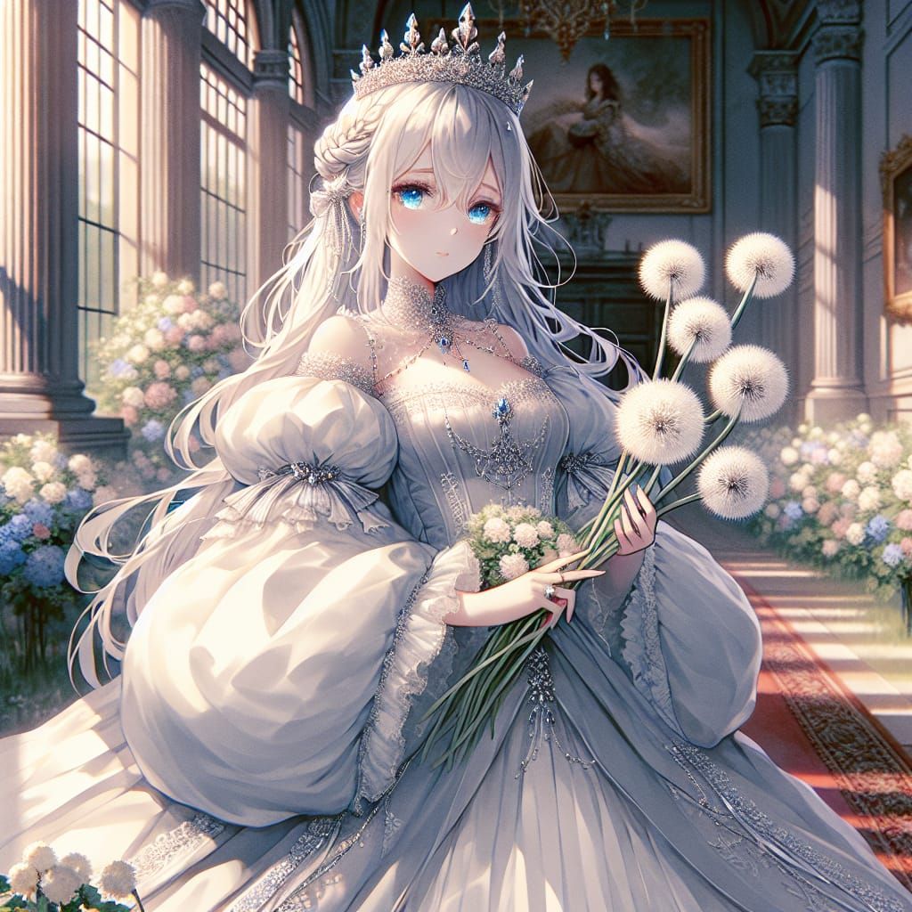 Anime Expectant Queen in Silver Gown Concept Art