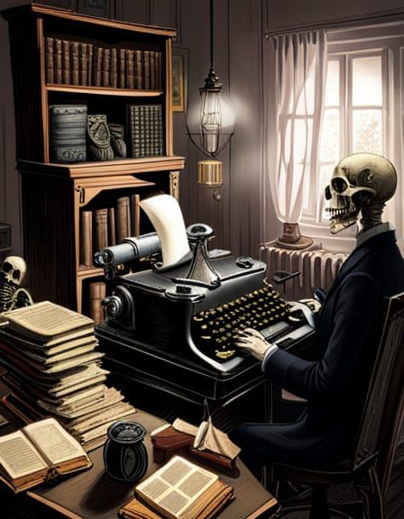 Haunted Skeleton in Victorian Office, Ethereal Lighting