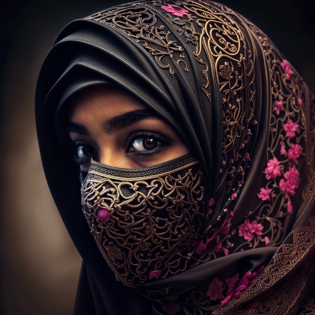 Ornate Niqab Combining Islamic and Chinese Styles