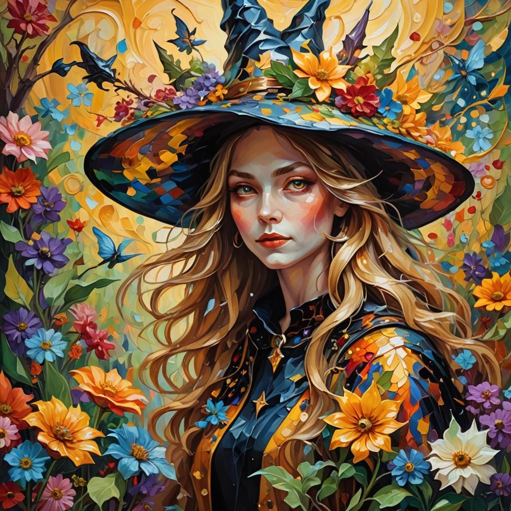 Witch Fairy Portrait in Neo-Impressionist Style