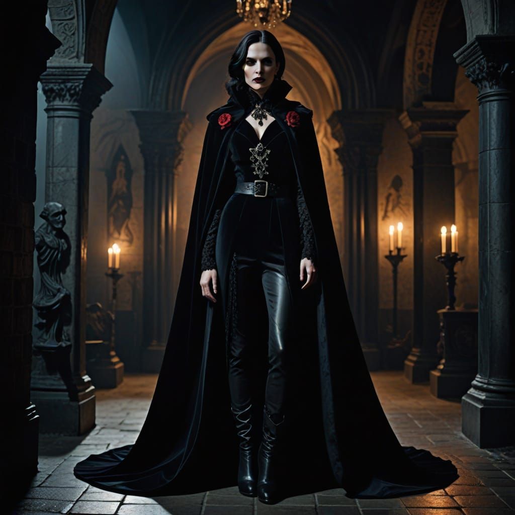 Elegant Vampire Countess in Black Tie Regalia
