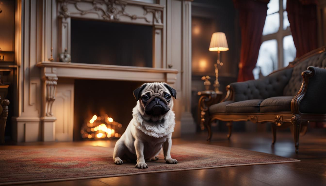 Pug in Victorian Room: 3D Game Cinematic