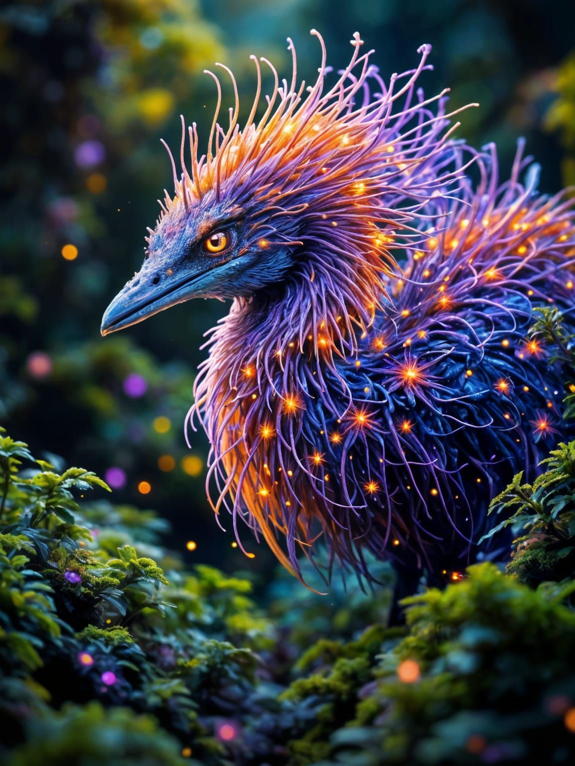 Iridescent Heron-Velociraptor Dinosaur Creature