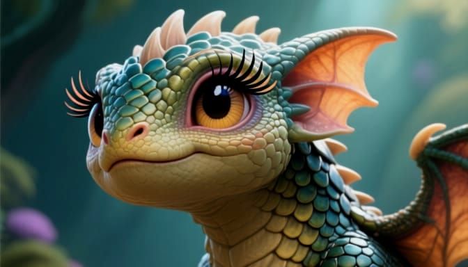 Cute Scaly Creature with Huge Head and Long Lashes