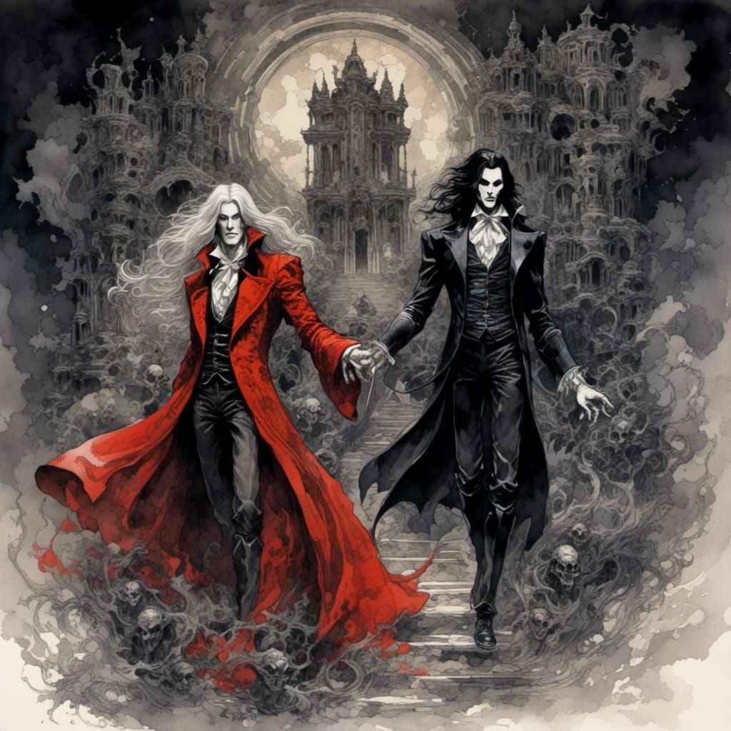 Alucard and Dracula in Rococo Manga Style