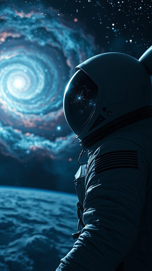 Astronaut Adrift in Cosmic Ocean, Gazing at Nebula