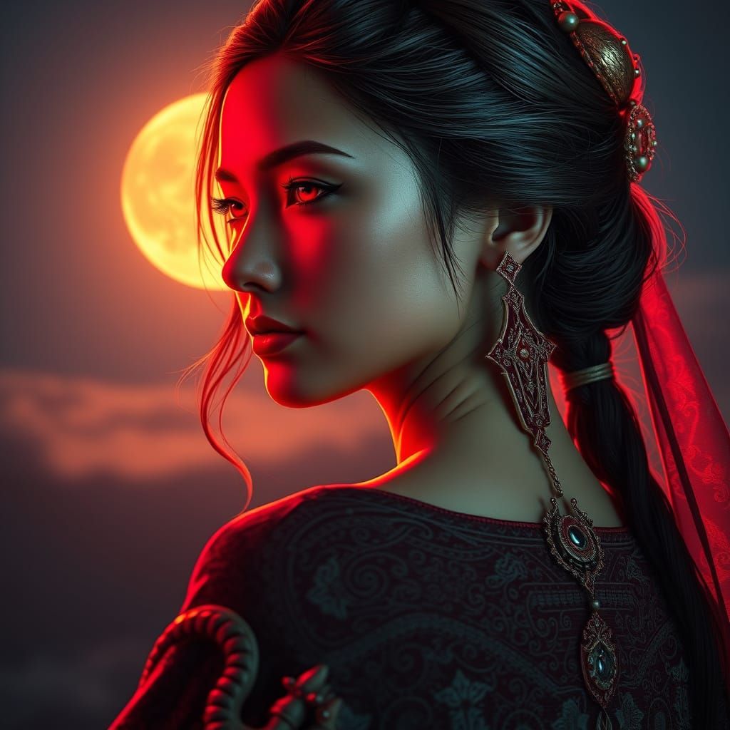 Moonlit Woman Portrait in Digital Art Style