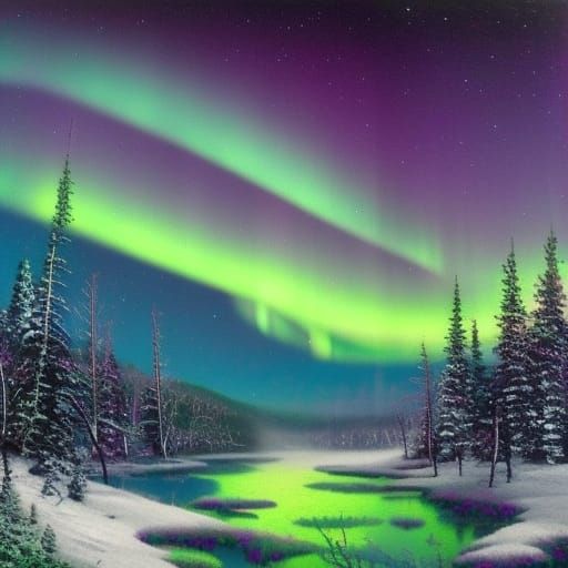 Ethereal Aurora Borealis Fantasy Landscape
