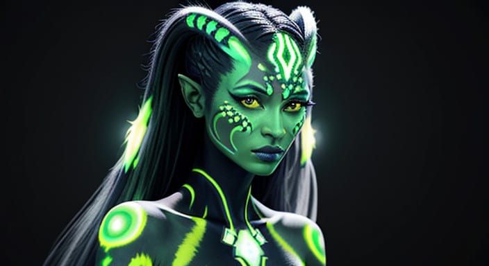 Ethereal Na'vi Goddess with Glowing Tribal Markings