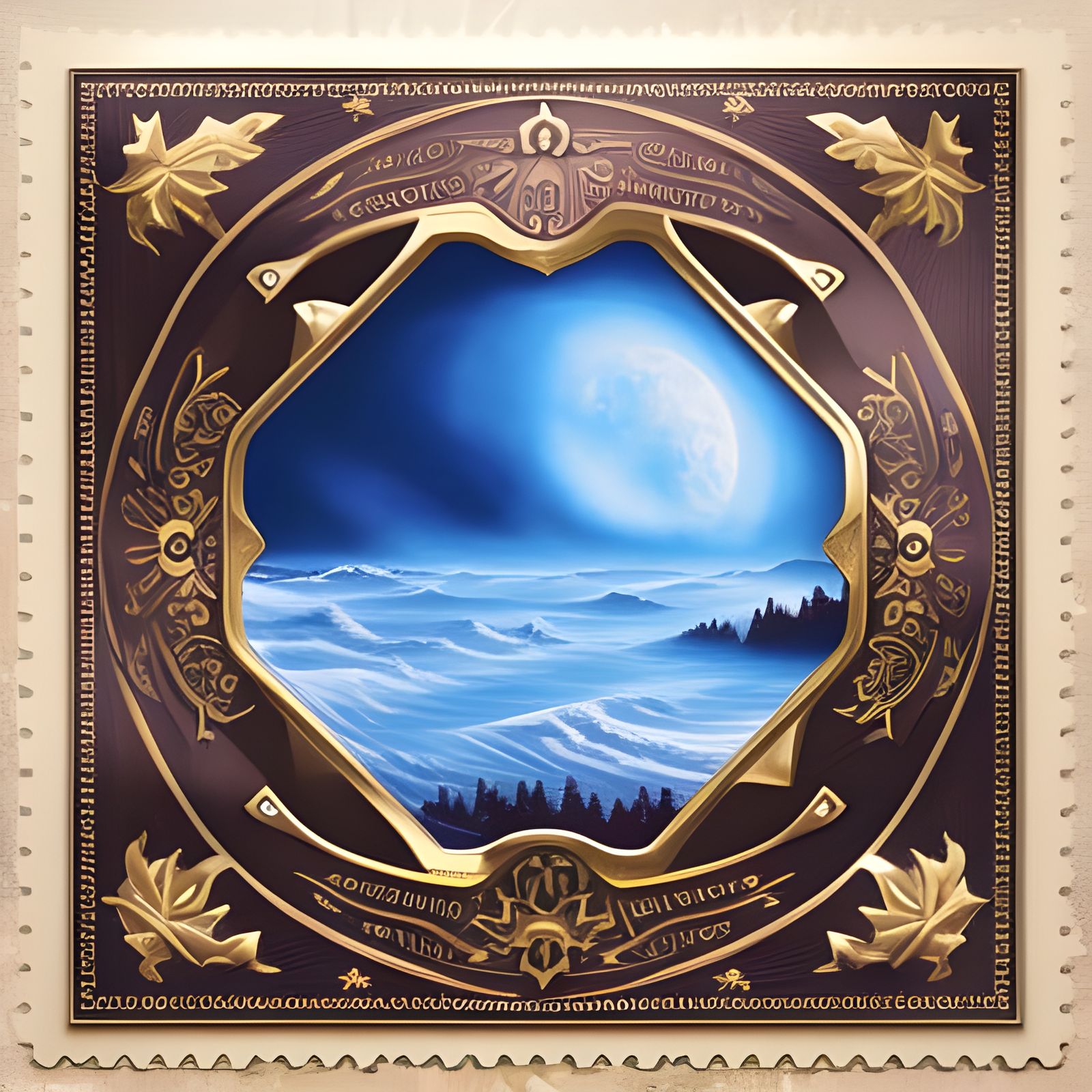 Stormy Landscape Postage Stamp in Art Nouveau Style