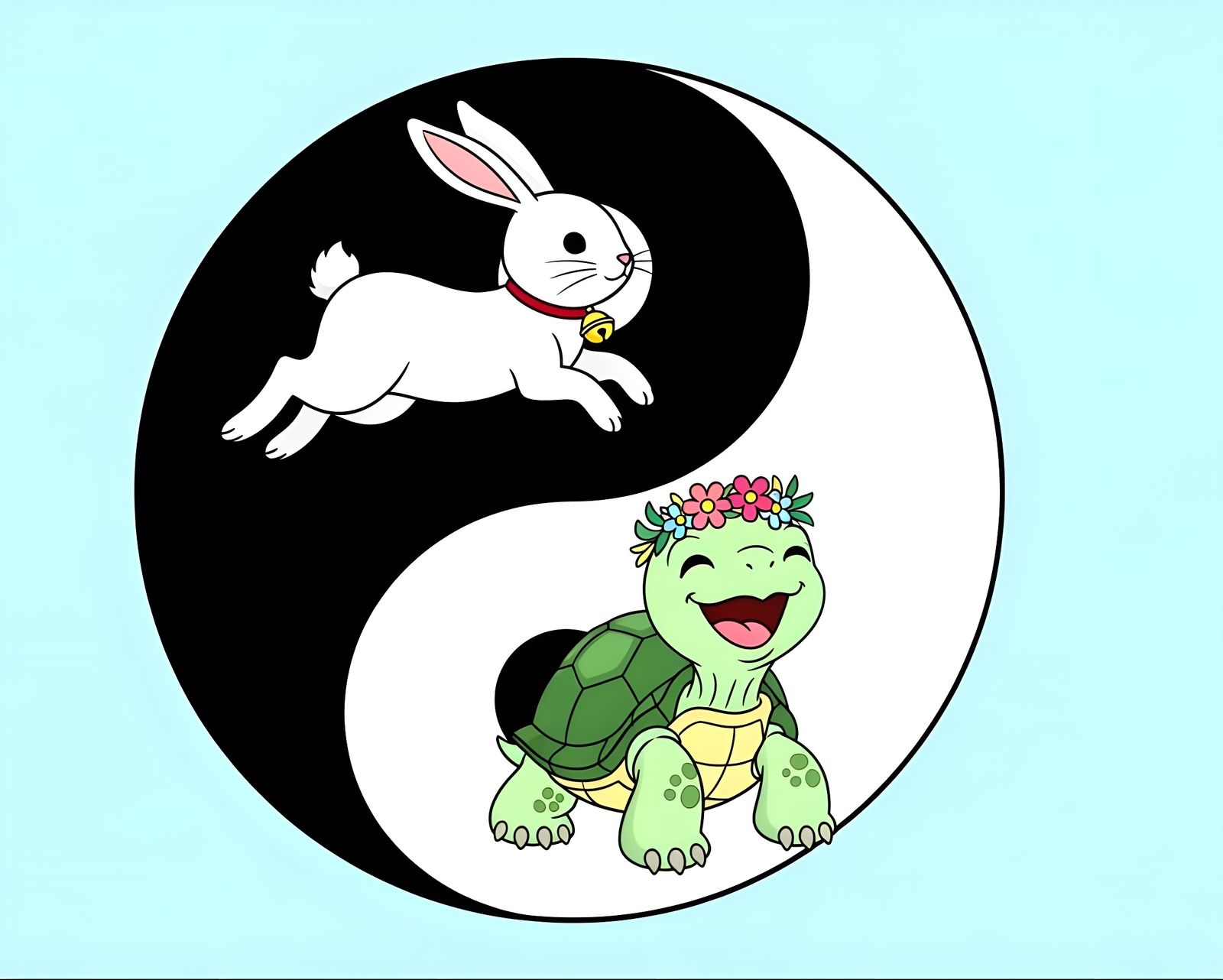 Yin-Yang: Rabbit and Turtle in Pop Surrealism Style