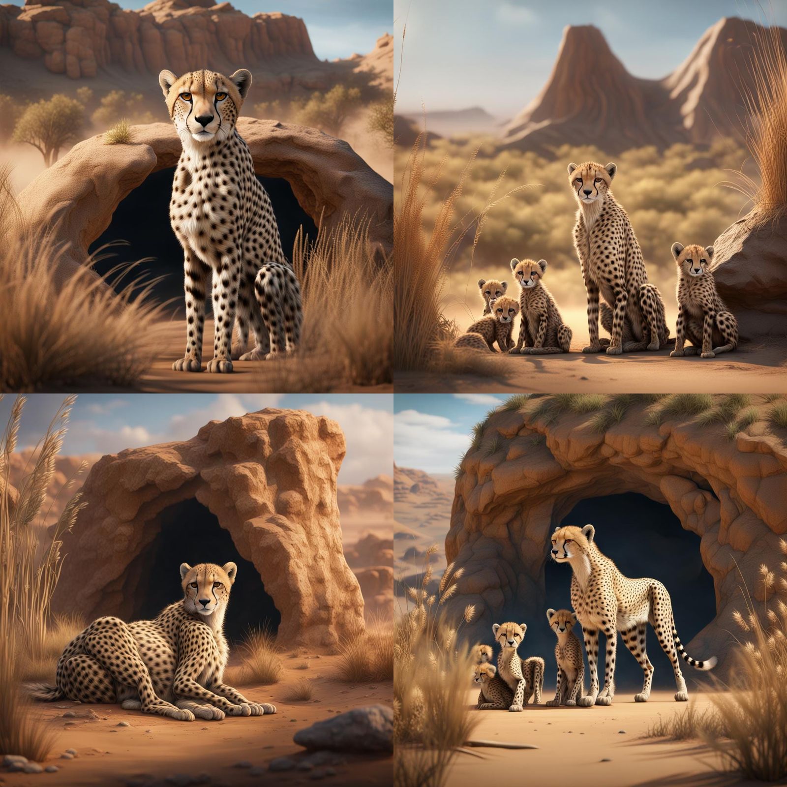 Cheetah and Cubs in Sahara: Detailed Matte Painting