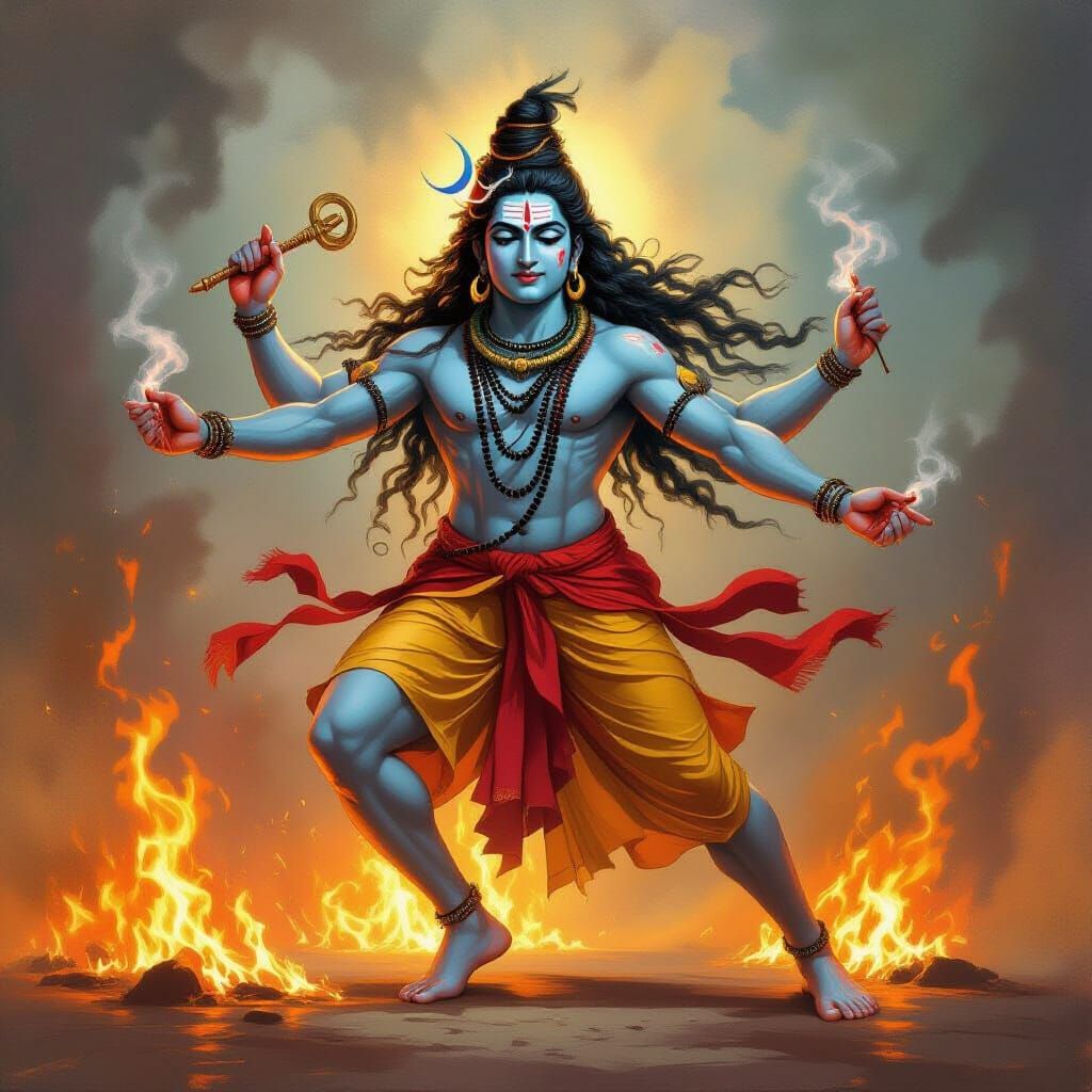 Lord Shiva's Tandava Dance in Flames