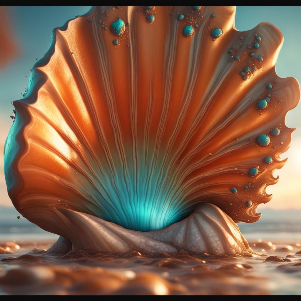 Hyperdetailed Seashell Concept Art in Orange and Teal
