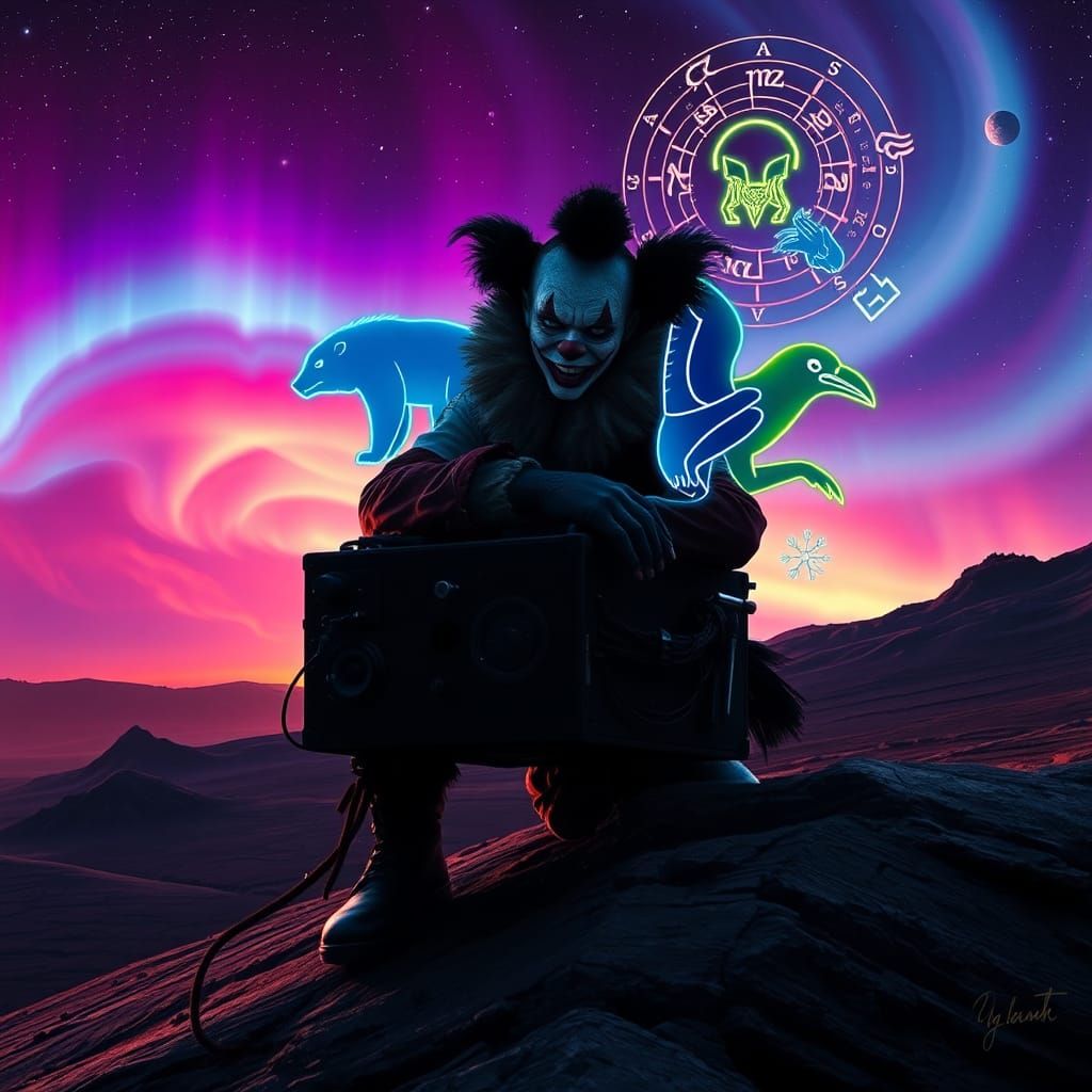 Space Clown Terraforms Asteroid with Totem Projections