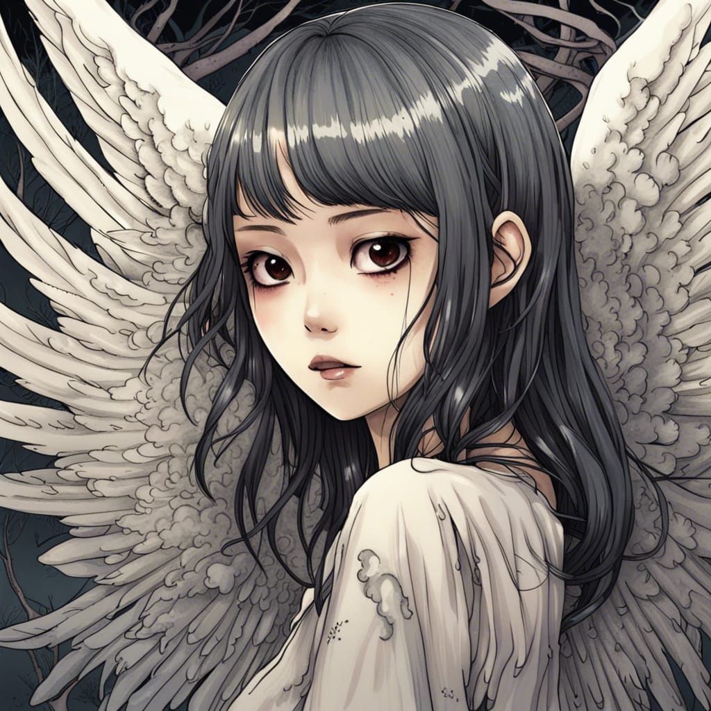Surreal Asian Angel in Manga Style