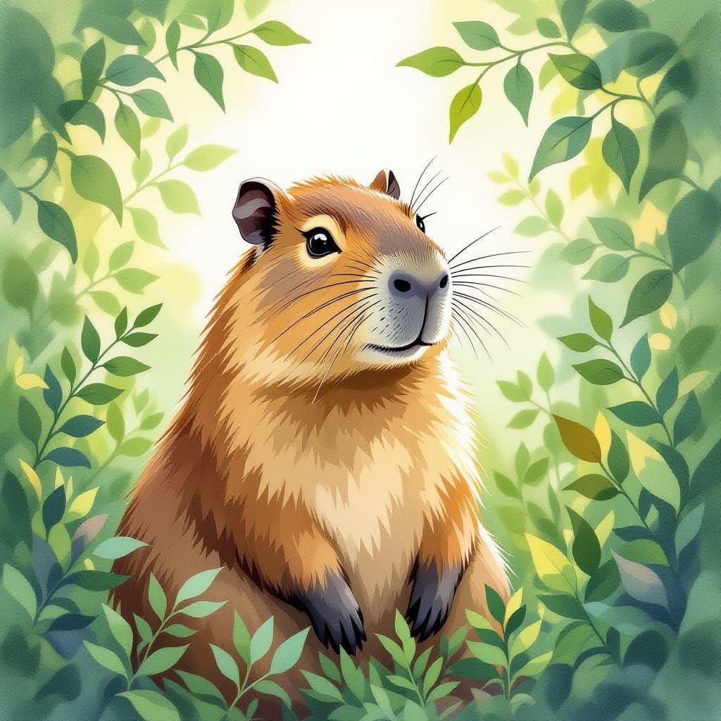 Charming Capybara in Watercolor Style