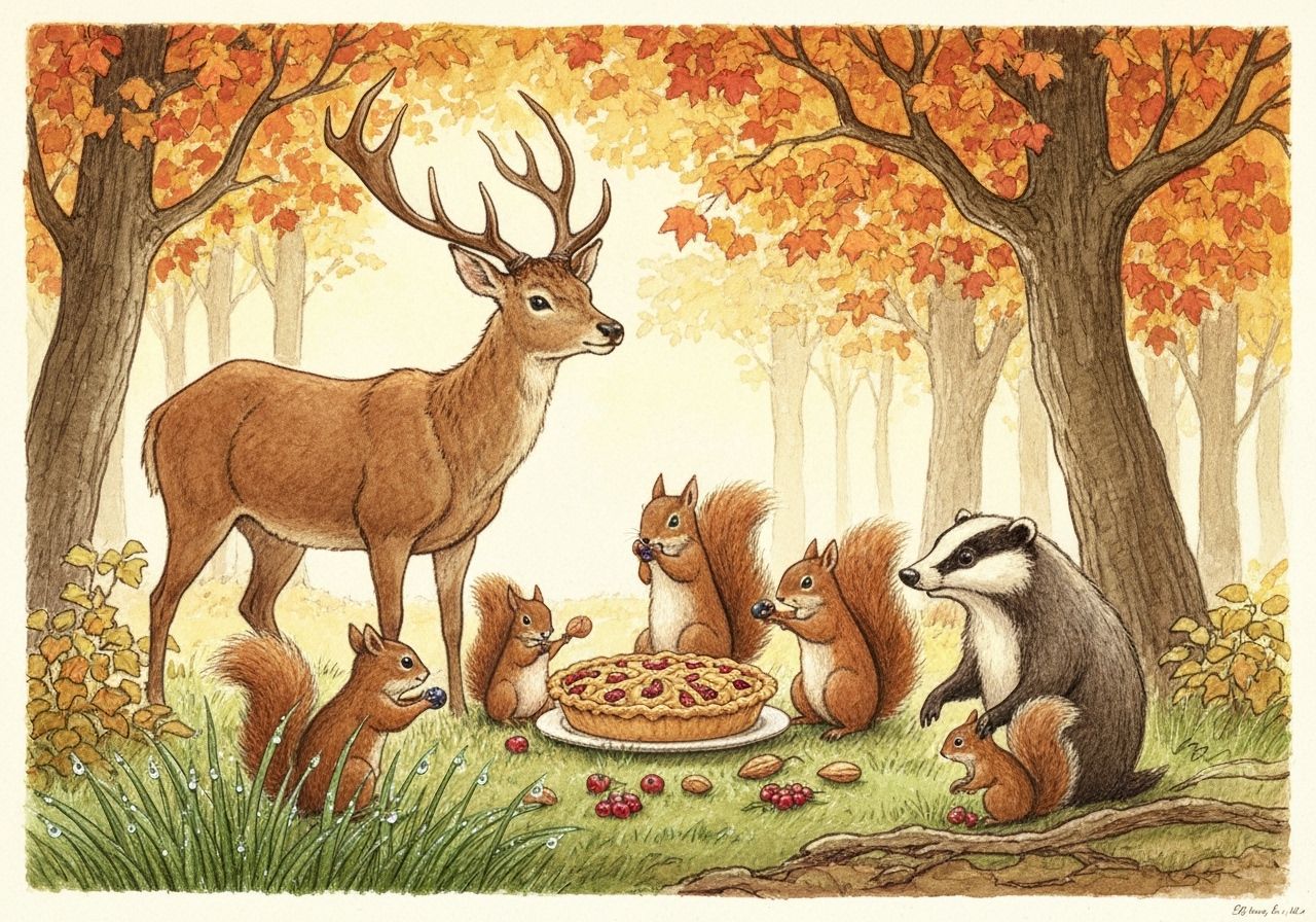 Forest Creatures Feast in Autumn Watercolor
