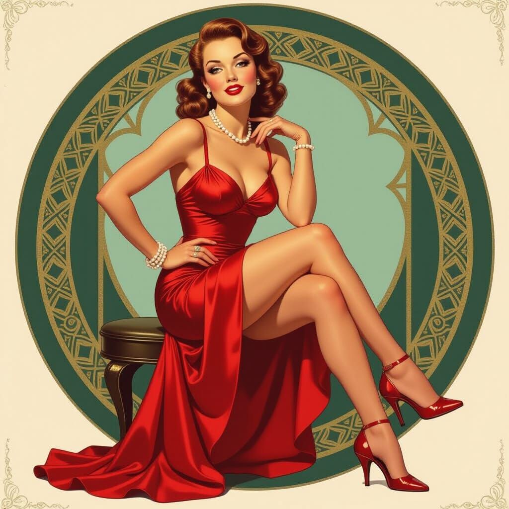 Vintage Pin-Up Girl in Art Deco Style