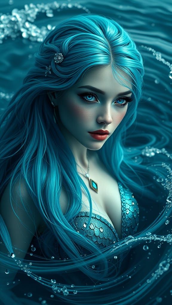 Mystical Turquoise Siren in Hypnotic Blue Light