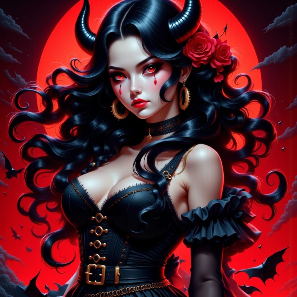 Anime French Maid with Devil Horns and Evil Grin