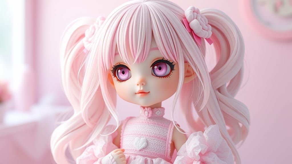 Vibrant Pastel Kawaii Chibi BJD Doll Scene
