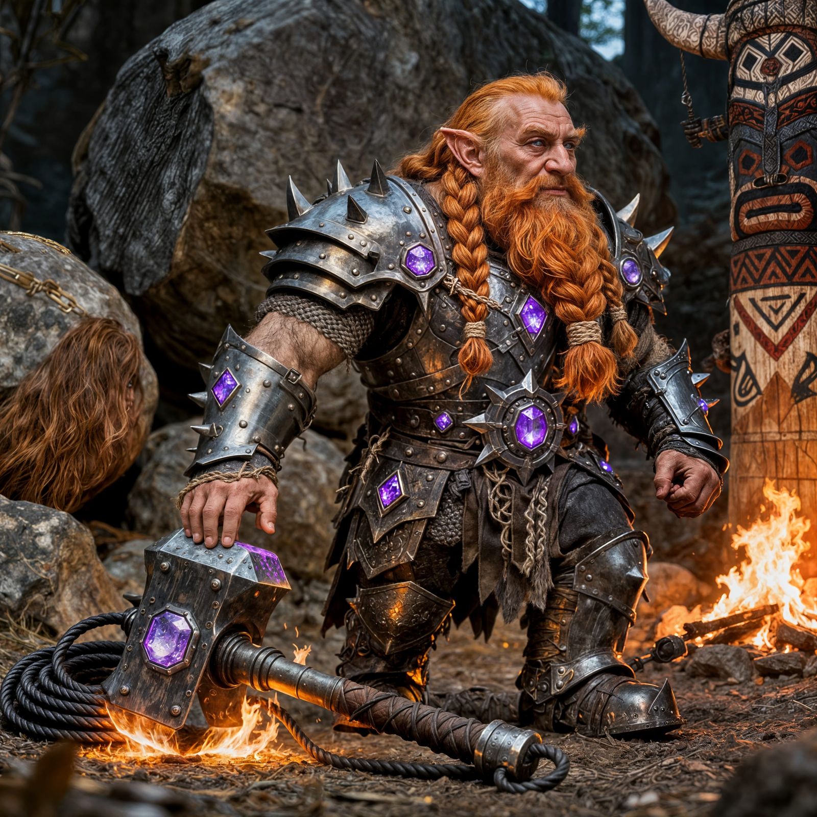 Muscular Old Dwarf Warrior in Hellforged Armor
