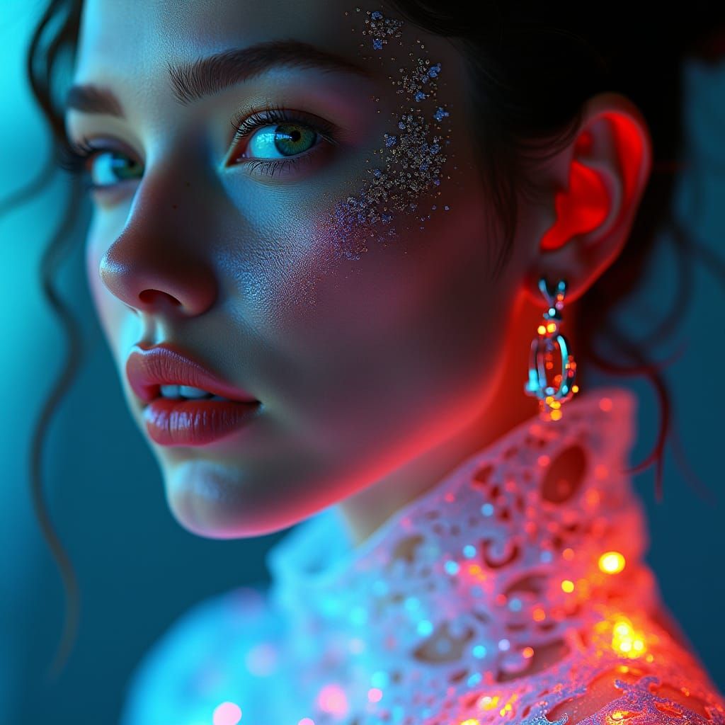 Hyperrealistic Woman in Cyberpunk Jewelry