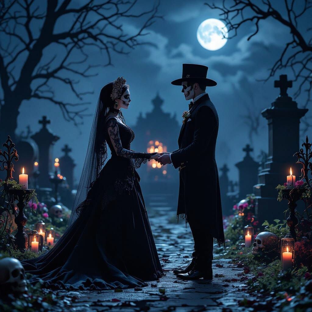 Gothic Night Wedding: Dia de los Muertos Joy in Eerie Elegan...