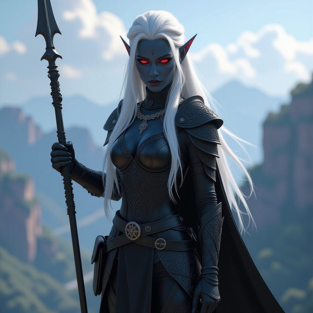 Dark Elf Warrior on Cliffside in Pixar Style