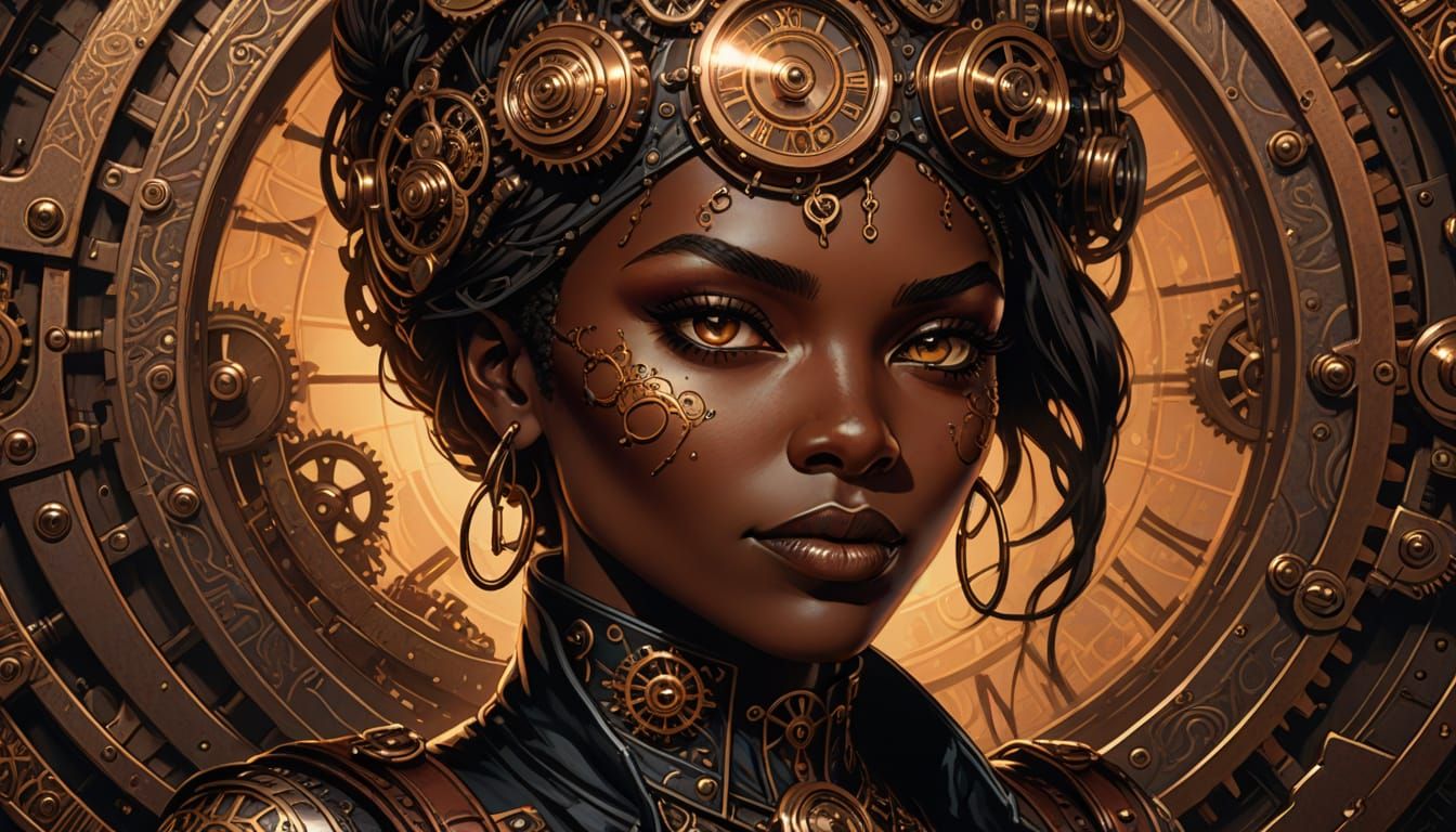 Steampunk Woman Portrait in Comic Book Art Style