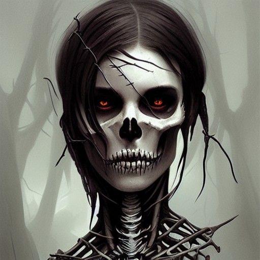 Half Human Skeleton Girl in Thorns