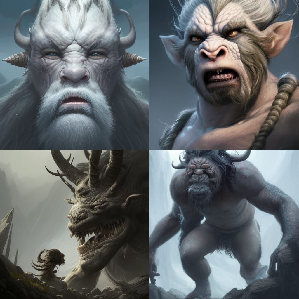 Mountain Troll with Braided Hair: Dark Fantasy Concept Art