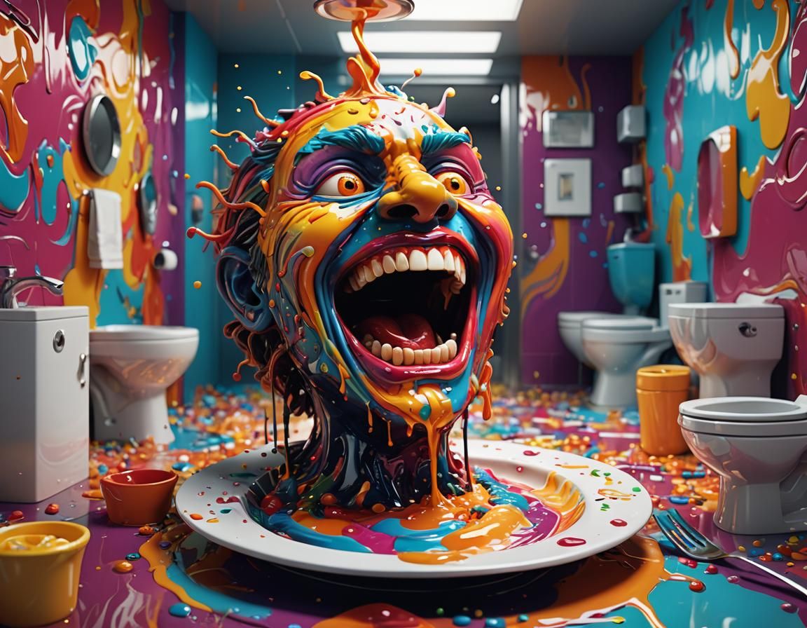 Hyperrealistic Man Eats Skibidi Toilets: Concept Art