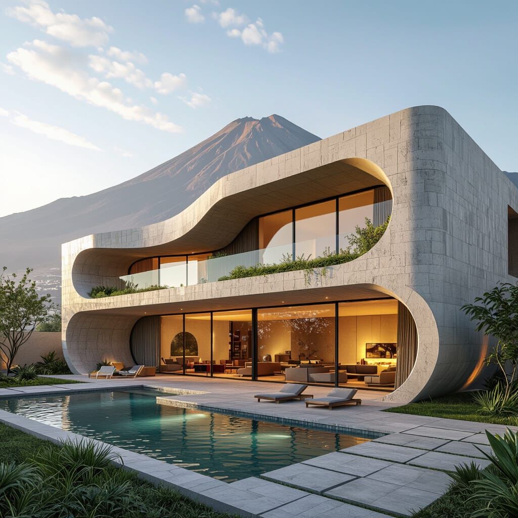 Modern House in Arequipa with Volcanic Backdrop