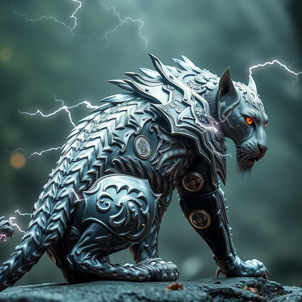 Demonic Panther in Rococo Armor, Digital Art