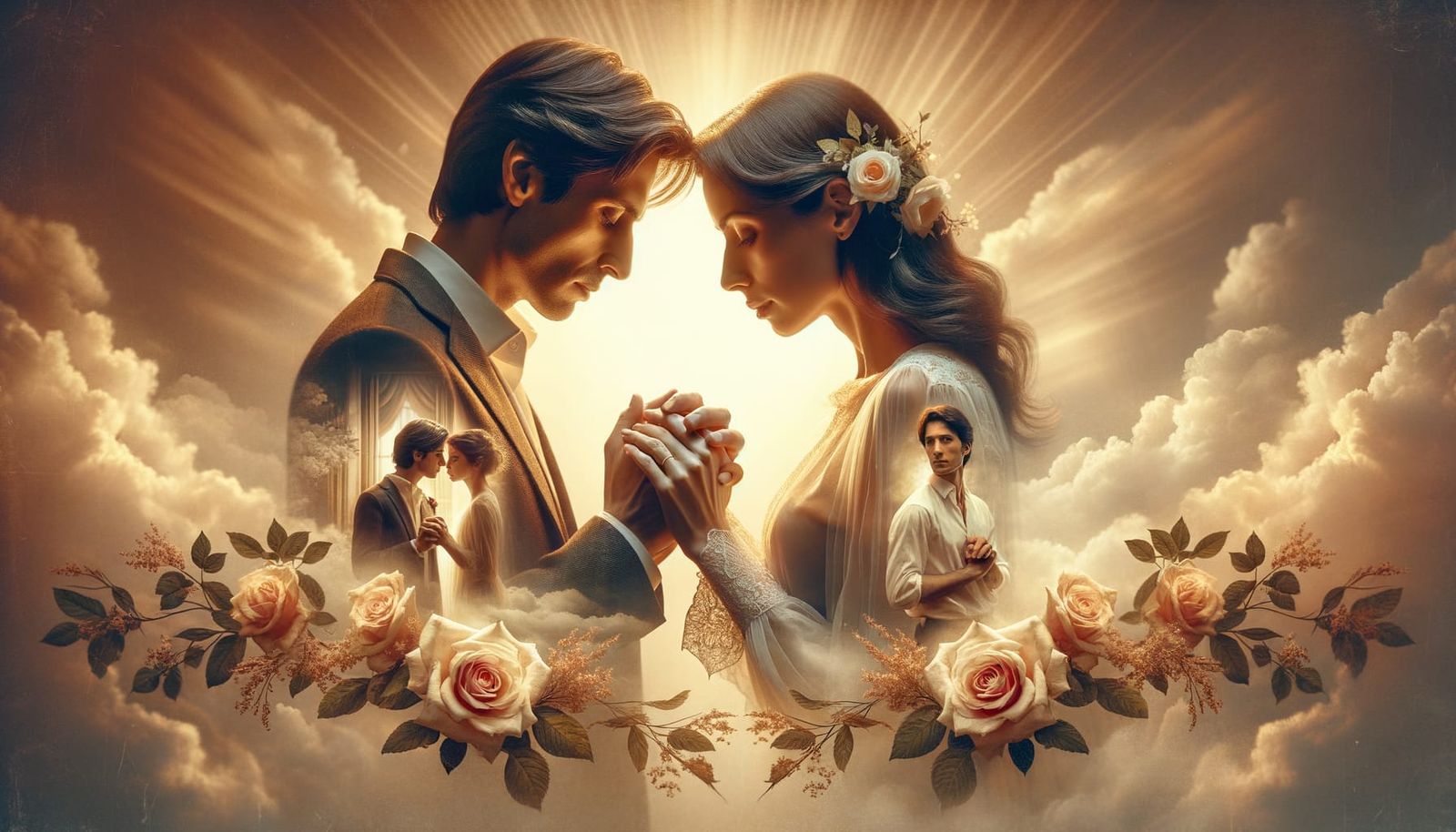 Elegant Couple in Endless Love, with Golden Light and Dreamy...