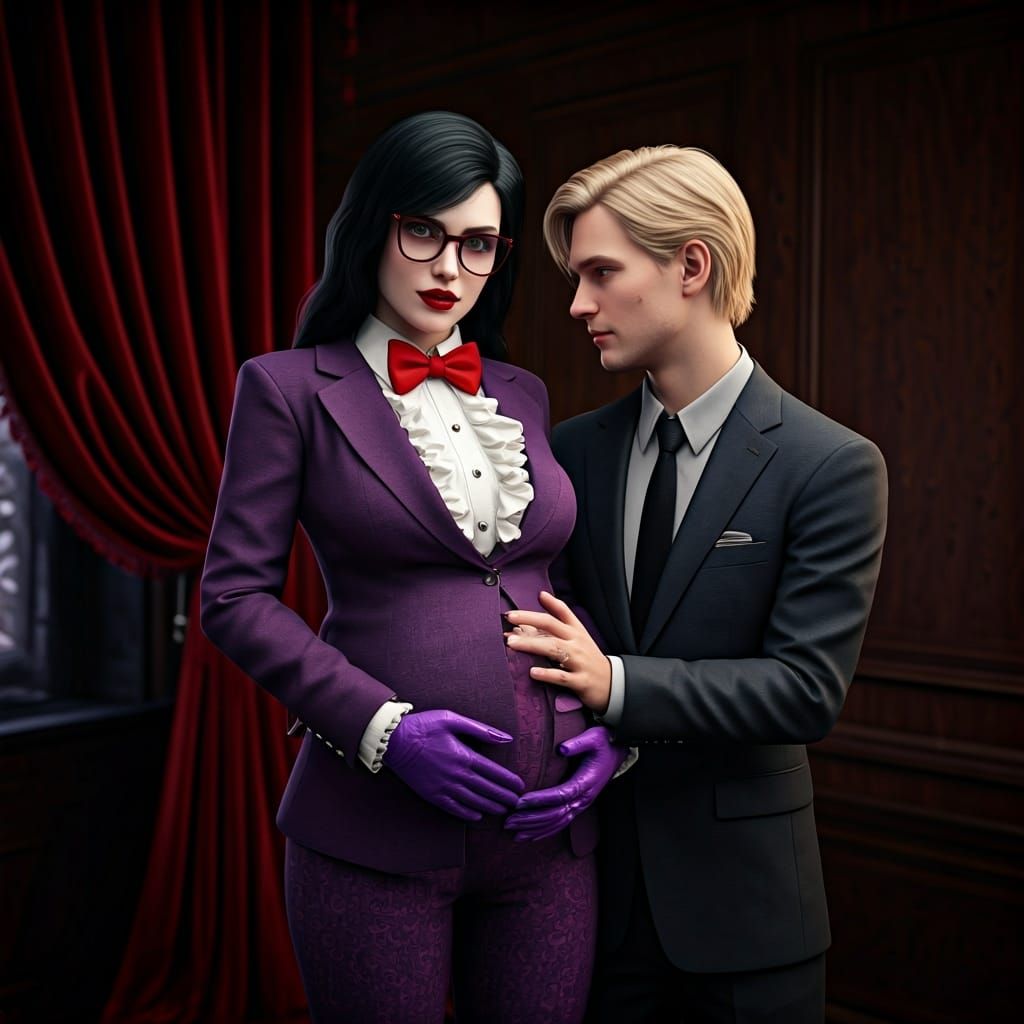 Pregnant Woman with Husband in Photorealistic Style