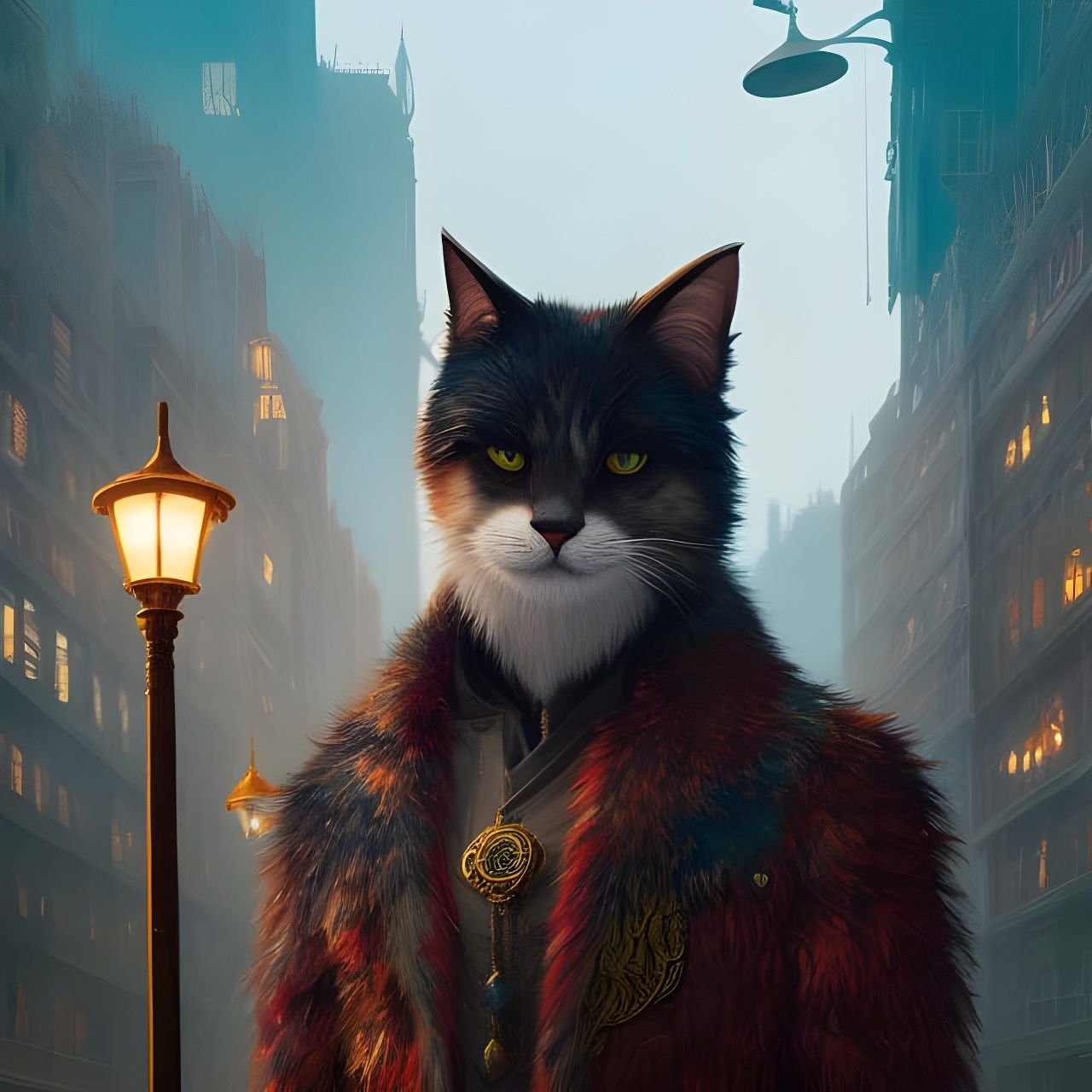 Anthropomorphic Cat Portrait in Office Setting