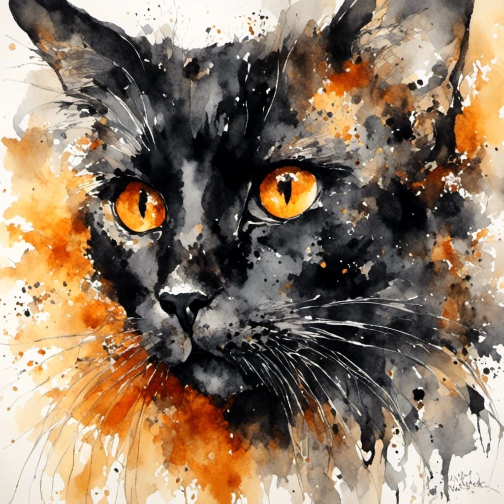 70s Portrait of a Long-Haired Black Cat