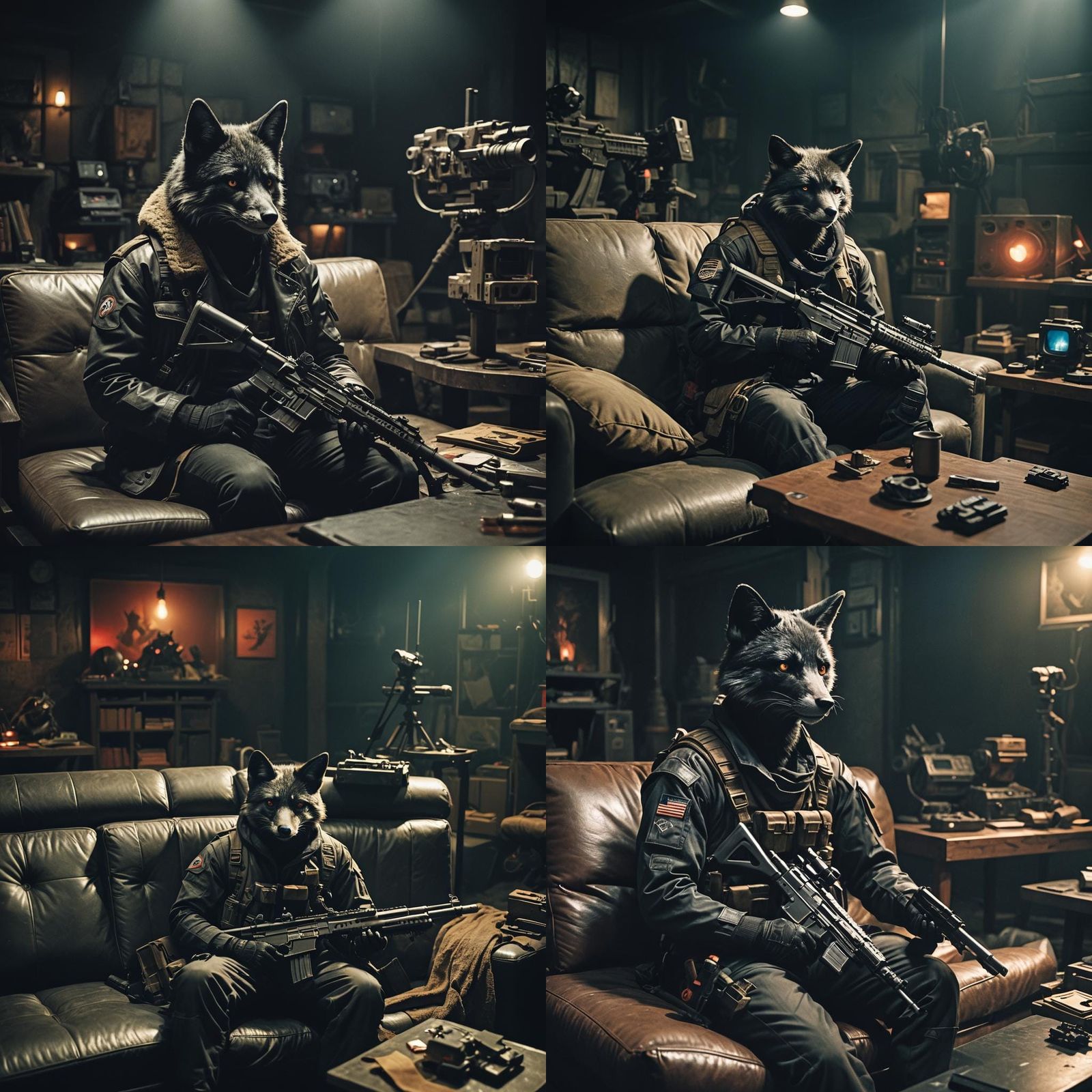 Black Fox in Dark Lair with Barrett Rifle