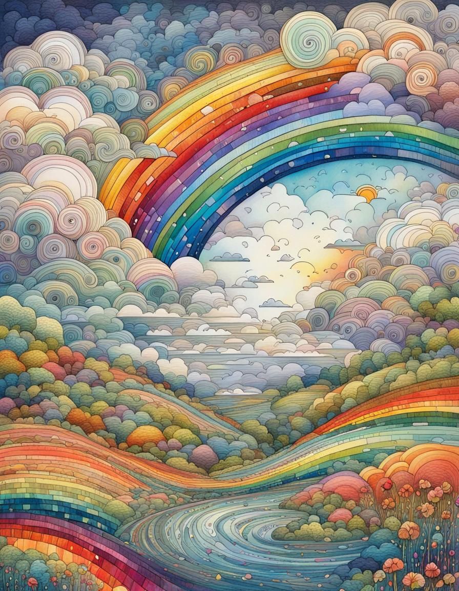 Ethereal Rainbow Emerges in a Whimsical Landscape