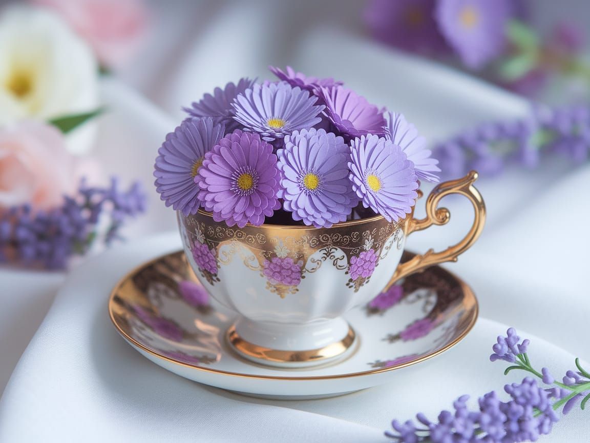 Ethereal Floral Teacup in Photorealistic Style