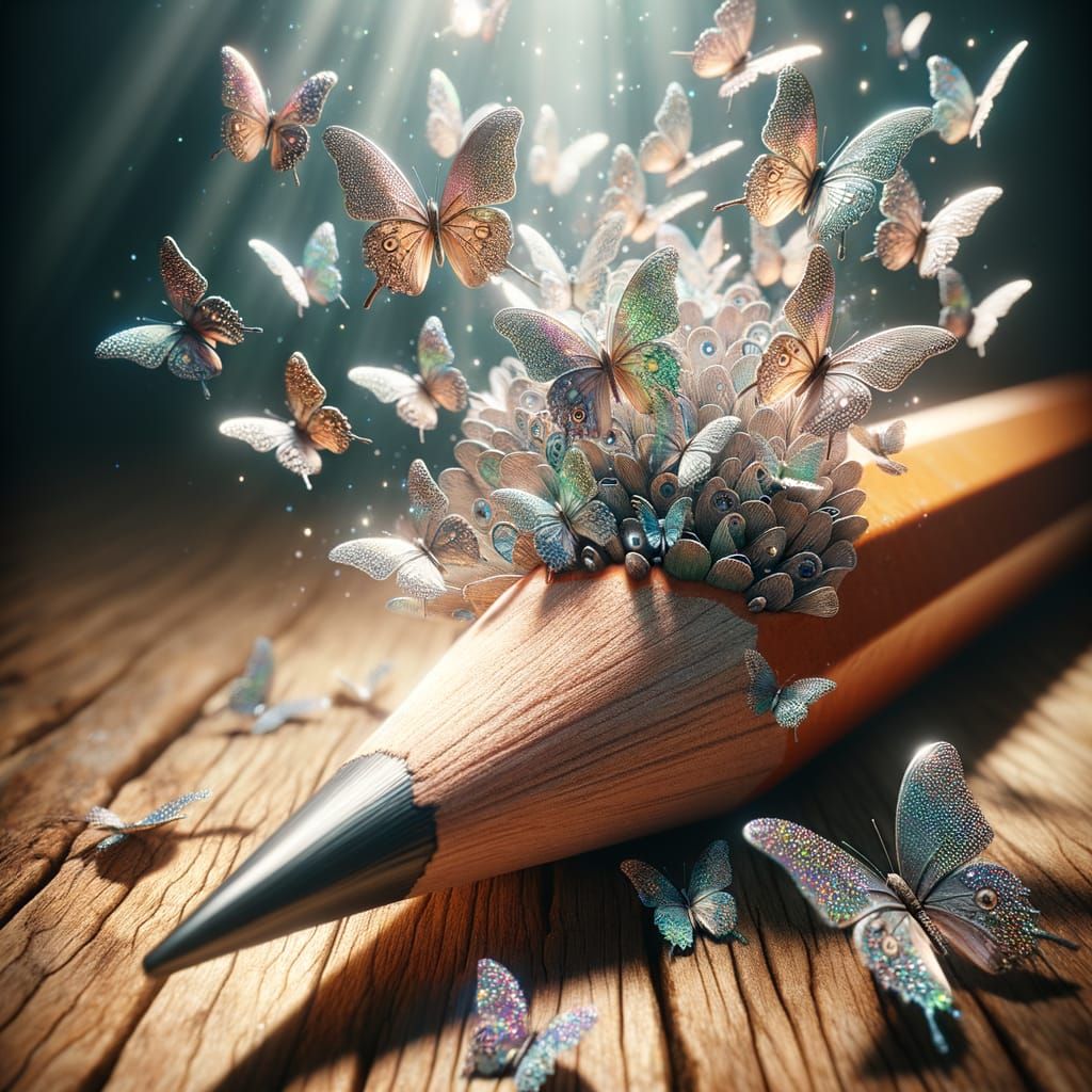 Butterflies Emerge from Giant Pencil Tip