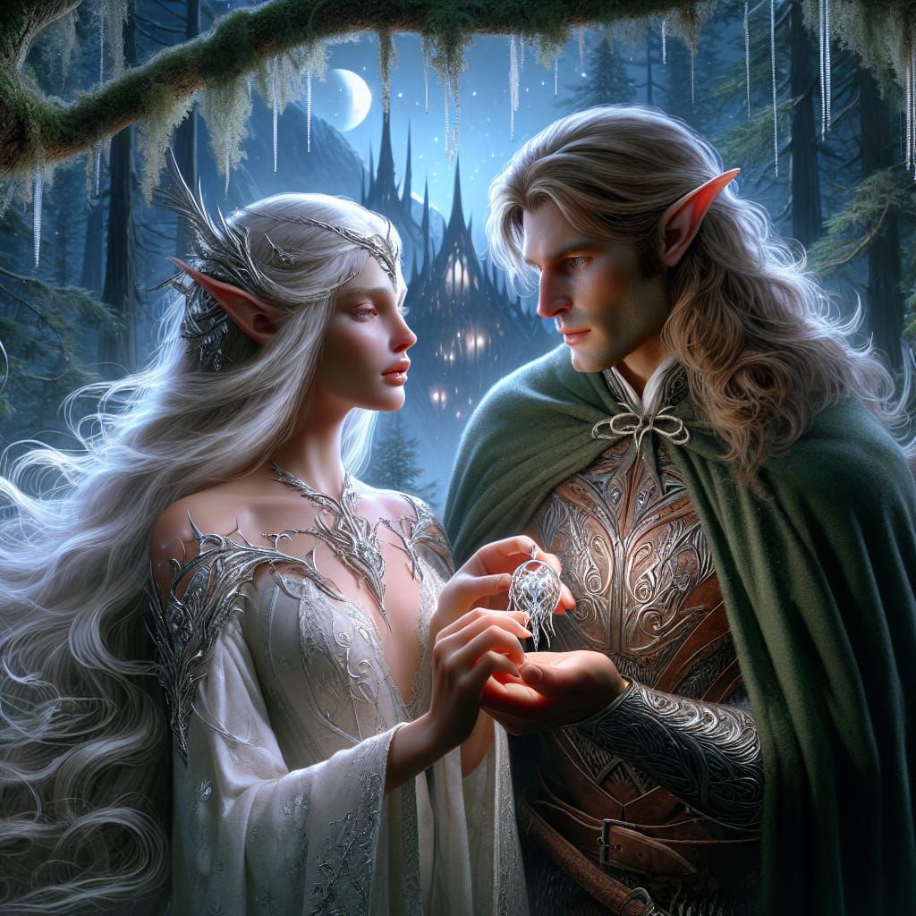 Elven Princess Entrusts Evenstar Pendant to Prince