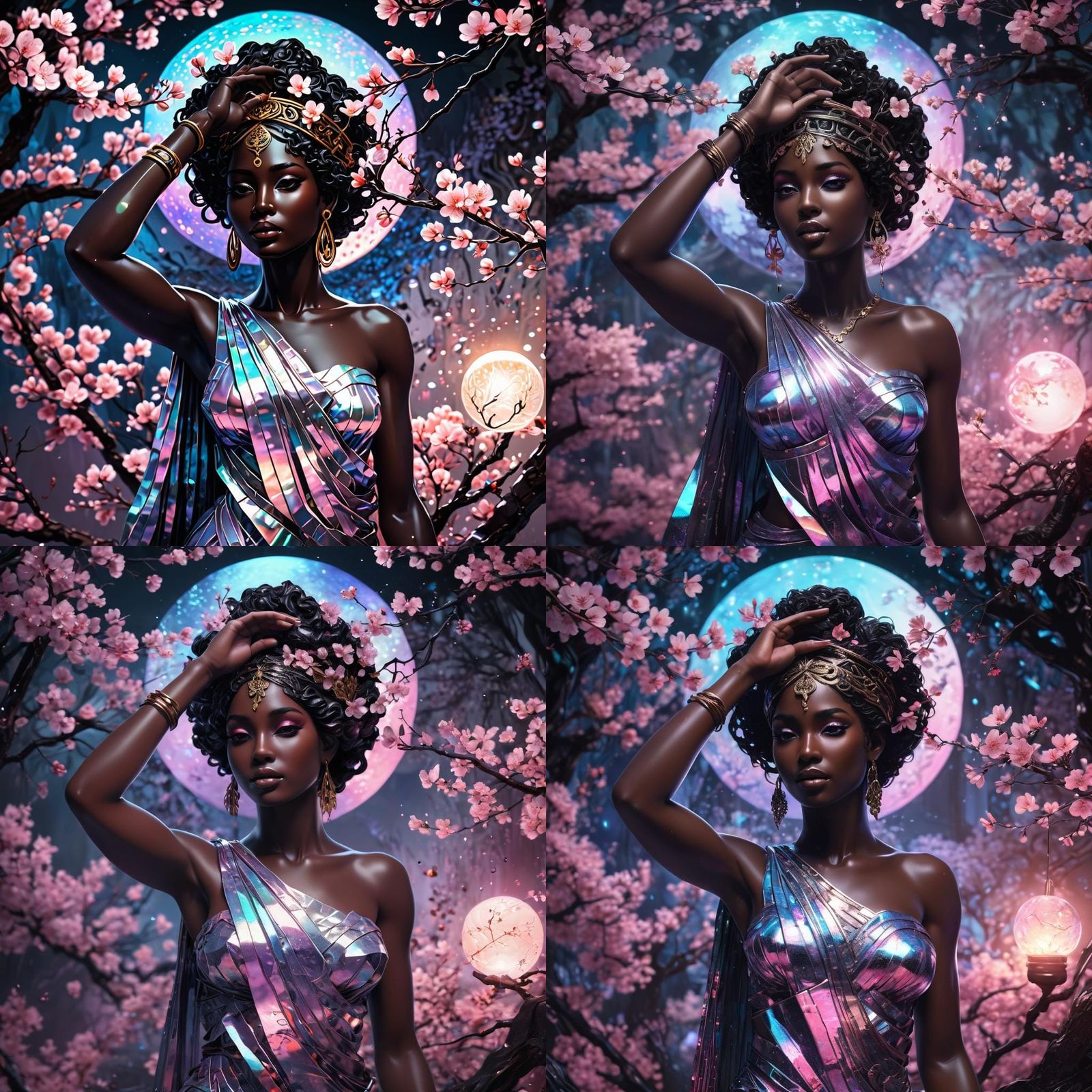 Black Greek Goddess with Cherry Blossom Background