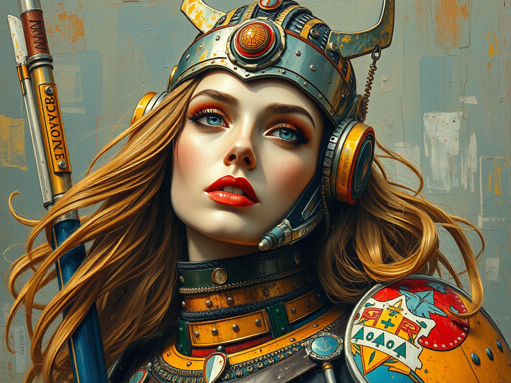 Valkyrie Commander in Klimt-Inspired Oil Gouache