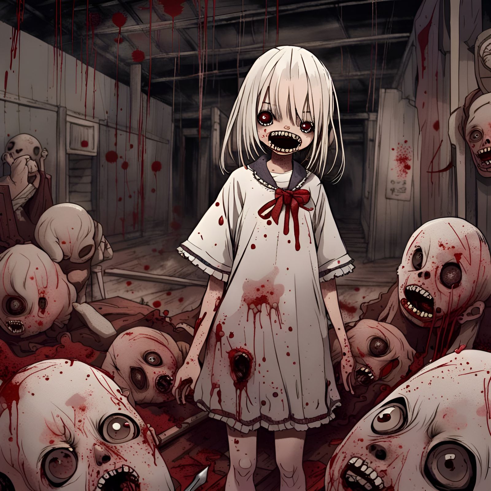 Creepy Haunted Schoolgirl in Junji Ito Style