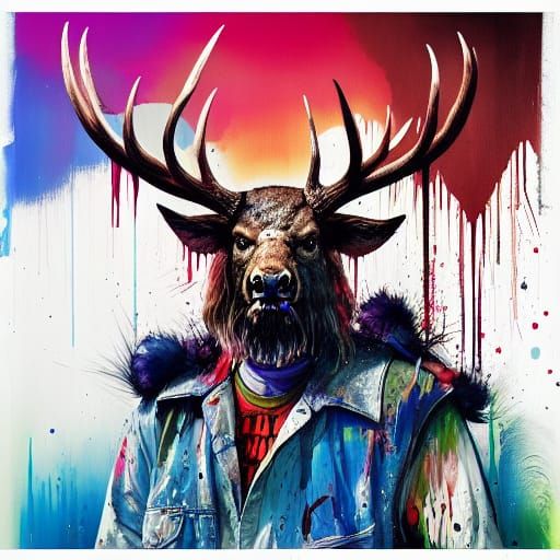 Elk with Sunglasses in Maximalist Style
