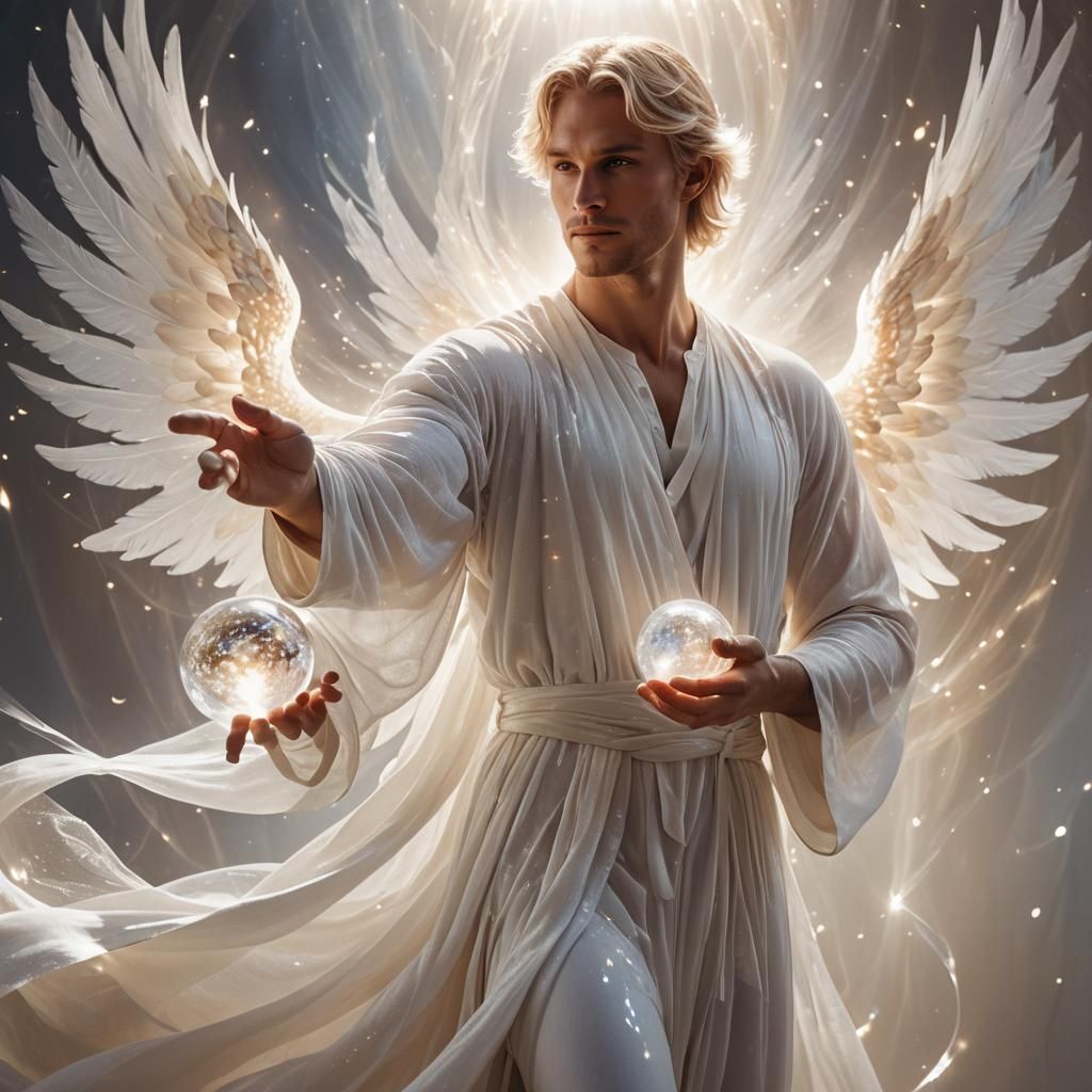 Ethereal Angelic Portrait with Glowing Sphere